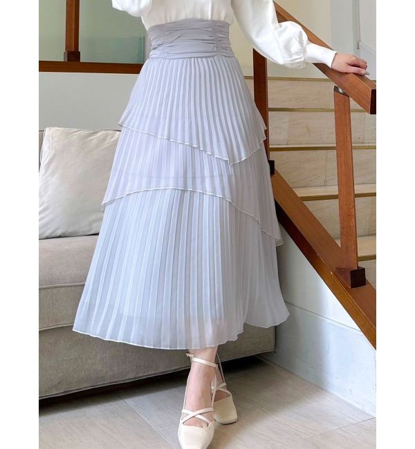 dazzlin「ランダムシアープリーツティアードスカート」|スカート|グレー