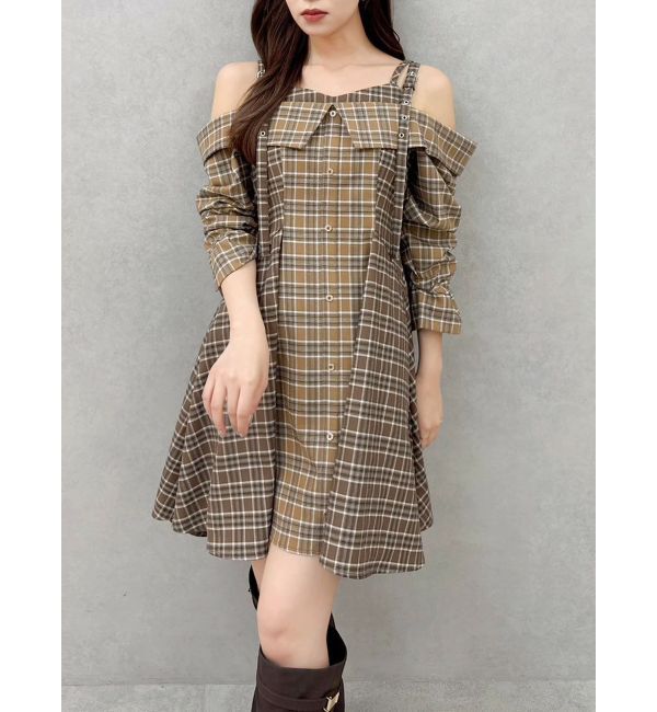 dazzlin「レイヤードイレヘムシャツワンピース」|ワンピース|キャメル