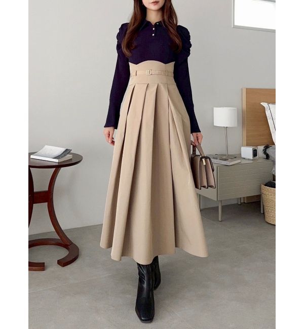 dazzlin「シャツカラーコルセットタックワンピース」|ワンピース|ネイビー