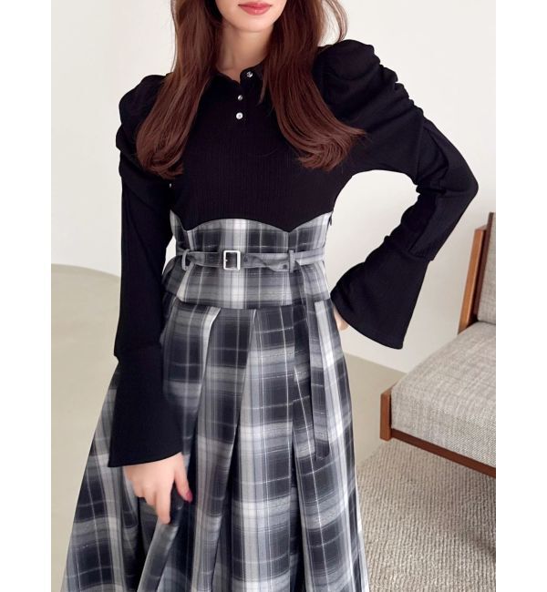 dazzlin「【追加生産分/新色あり】シャツカラーコルセットタックワンピース」|ワンピース|