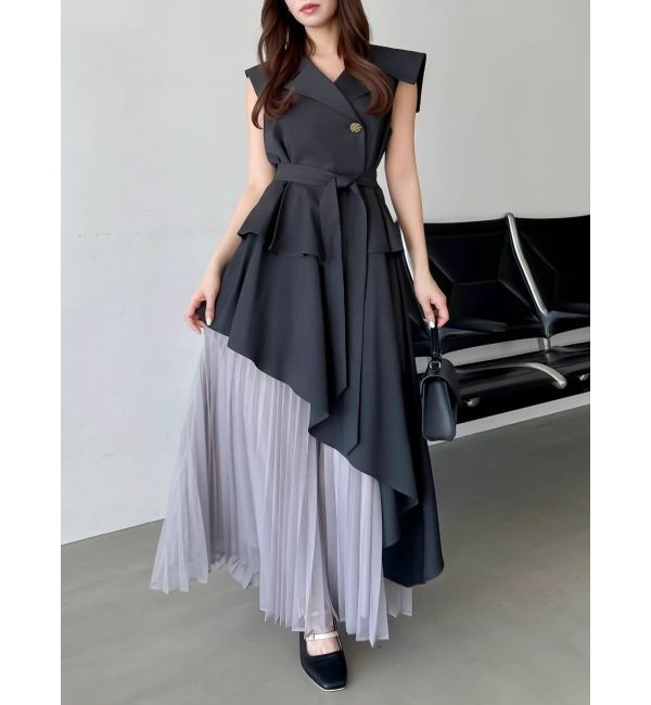 dazzlin「【復刻】アシメプリーツトレンチワンピース」|ワンピース|チャコールグレー