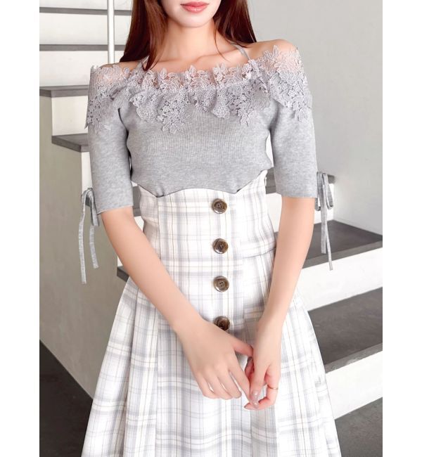 dazzlin「レースオフショルニットトップス」|ニット・セーター|