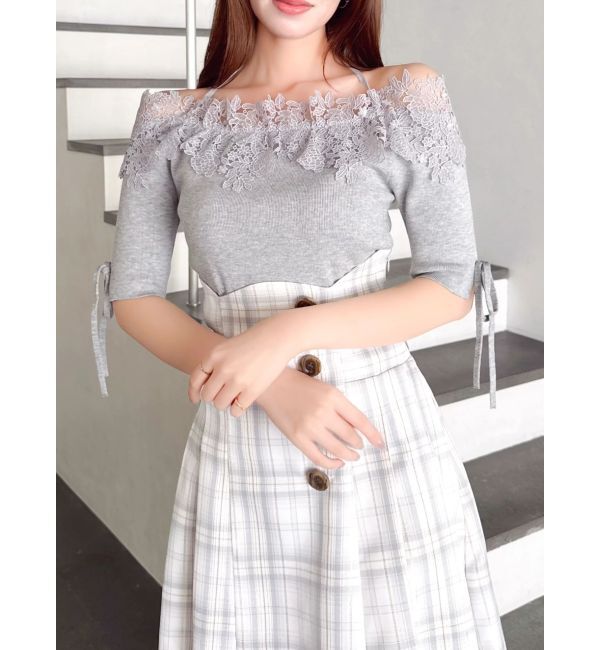 dazzlin「レースオフショルニットトップス」|ニット・セーター|