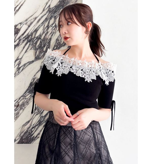 dazzlin「レースオフショルニットトップス」|ニット・セーター|