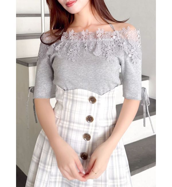 dazzlin「レースオフショルニットトップス」|ニット・セーター|グレー