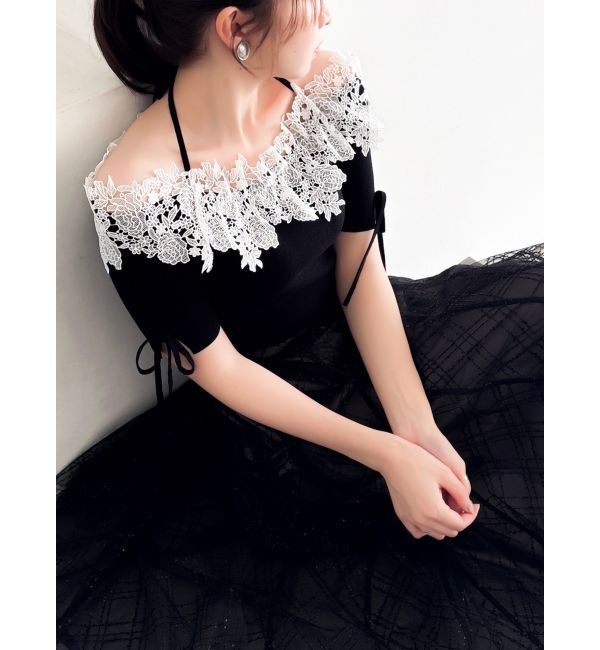 dazzlin「レースオフショルニットトップス」|ニット・セーター|ブラック