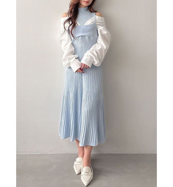 MERCURYDUO「【MARY QUANTコラボ】シャツドッキングニットワンピース」|ワンピース|アイスブルー