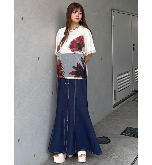 MURUA「【MURUA&times;STAYFLOWER】チュールドッキングフラワーTシャツ」|Tシャツ・カットソー|