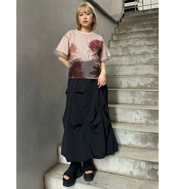 MURUA「【MURUA&times;STAYFLOWER】チュールドッキングフラワーTシャツ」|Tシャツ・カットソー|