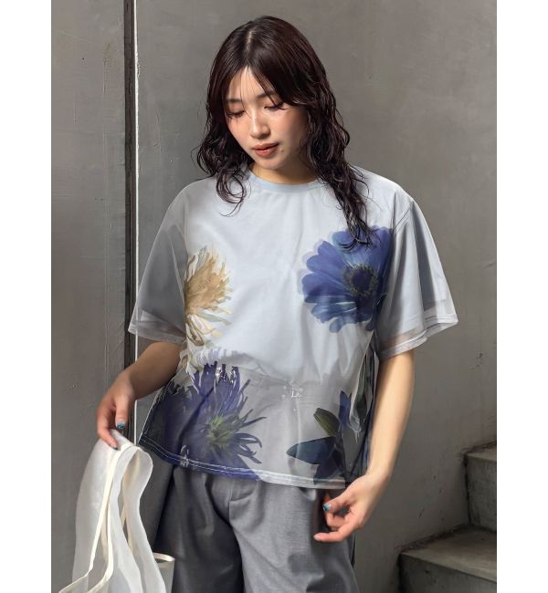 MURUA「【MURUA&times;STAYFLOWER】チュールドッキングフラワーTシャツ」|Tシャツ・カットソー|