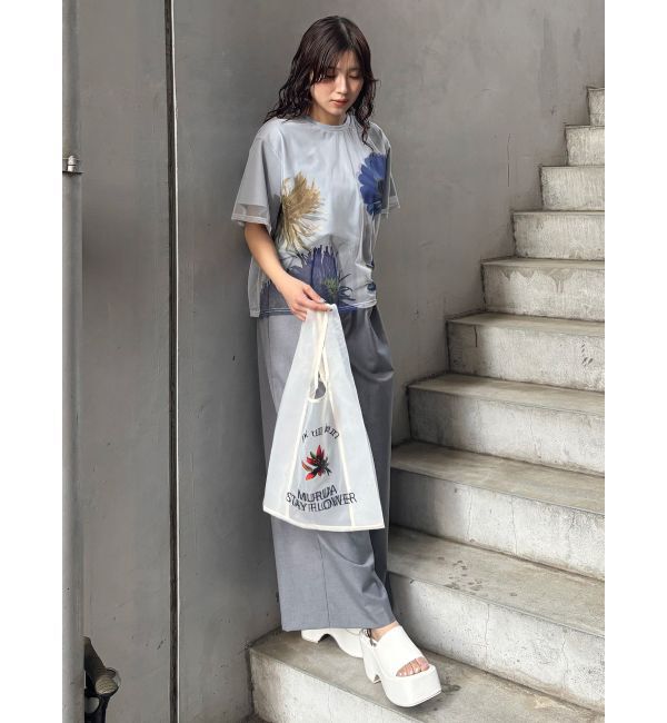 MURUA「【MURUA&times;STAYFLOWER】チュールドッキングフラワーTシャツ」|Tシャツ・カットソー|