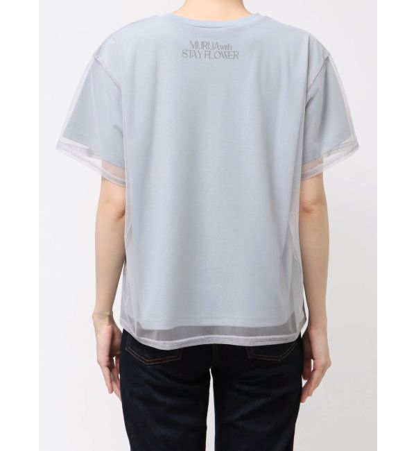 MURUA「【MURUA&times;STAYFLOWER】チュールドッキングフラワーTシャツ」|Tシャツ・カットソー|