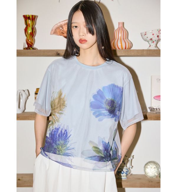 MURUA「【MURUA&times;STAYFLOWER】チュールドッキングフラワーTシャツ」|Tシャツ・カットソー|