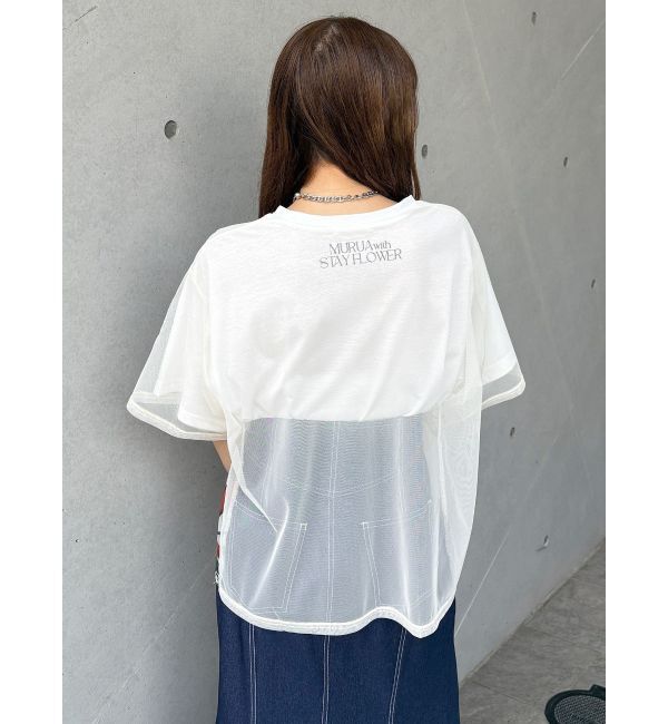 MURUA「【MURUA&times;STAYFLOWER】チュールドッキングフラワーTシャツ」|Tシャツ・カットソー|