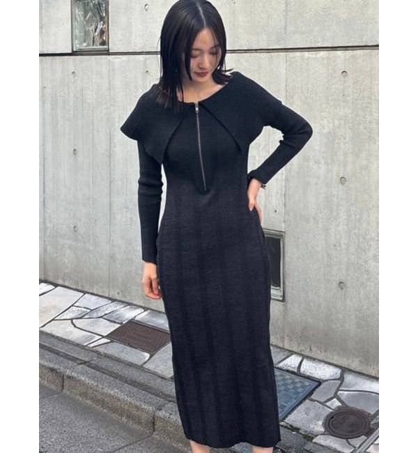 LAGUNAMOON「ビッグカラーフロントZIPワンピース」|ワンピース|ブラック