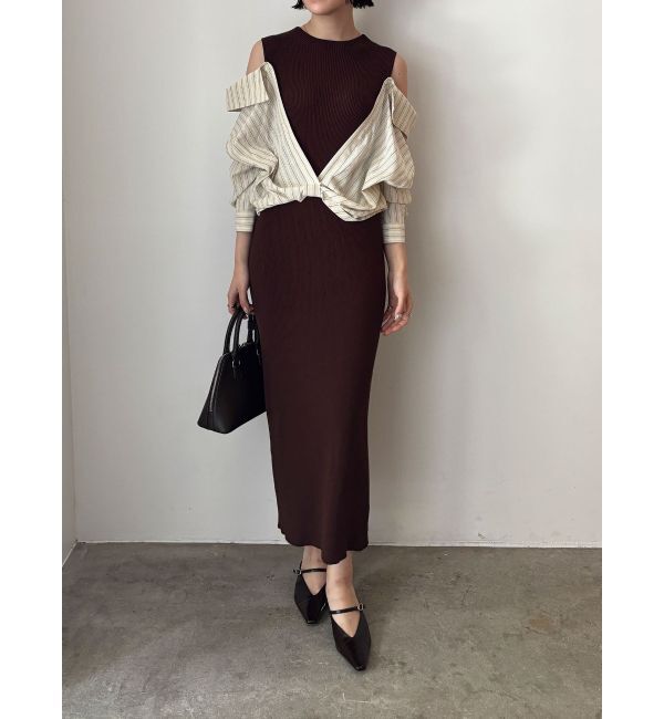 LAGUNAMOON「シャツドッキングリブニットワンピース」|ワンピース|