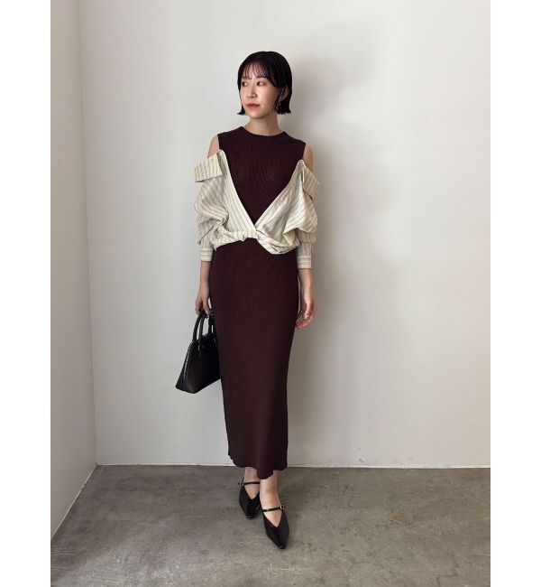 LAGUNAMOON「シャツドッキングリブニットワンピース」|ワンピース|