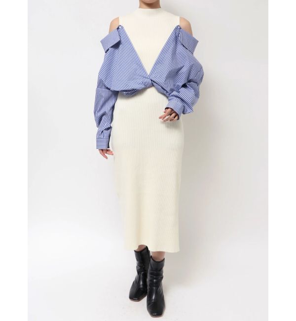 LAGUNAMOON「シャツドッキングリブニットワンピース」|ワンピース|