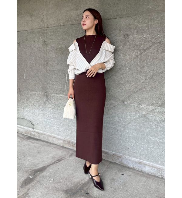 LAGUNAMOON「シャツドッキングリブニットワンピース」|ワンピース|ブラウン