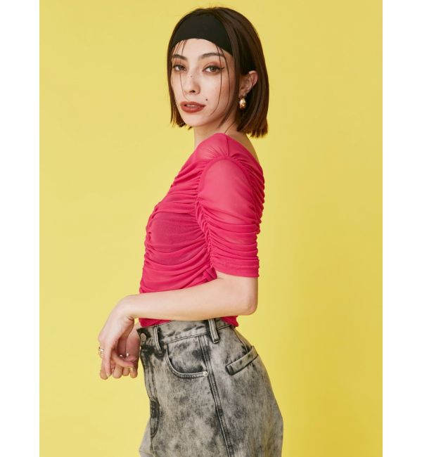 EVRIS「チュールギャザートップス」|Tシャツ・カットソー|