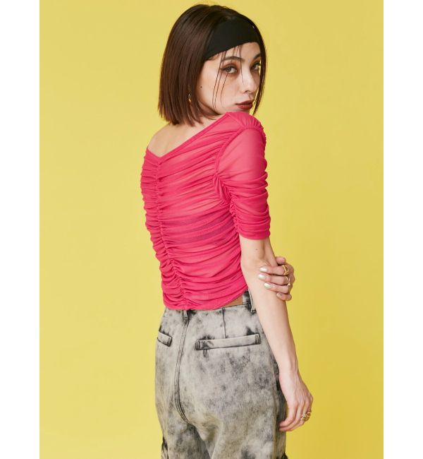 EVRIS「チュールギャザートップス」|Tシャツ・カットソー|