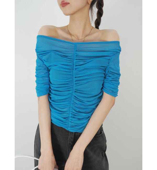 EVRIS「チュールギャザートップス」|Tシャツ・カットソー|ブルー