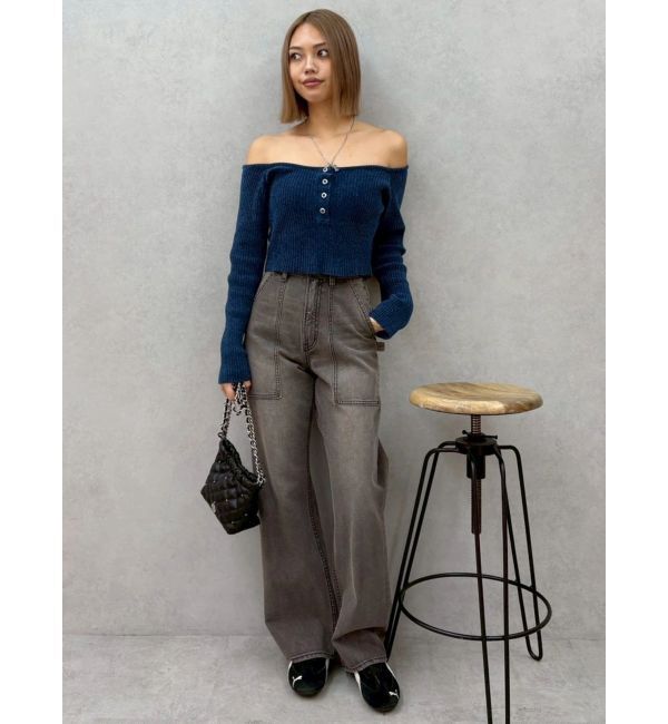 EVRIS「リベットペインターワイドデニムパンツ」|デニム|