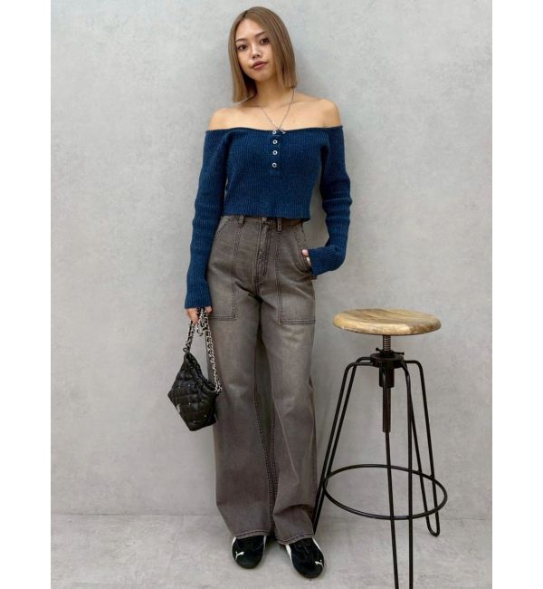 EVRIS「リベットペインターワイドデニムパンツ」|デニム|