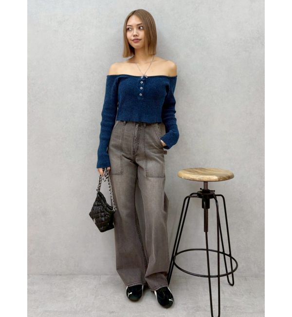 EVRIS「リベットペインターワイドデニムパンツ」|デニム|