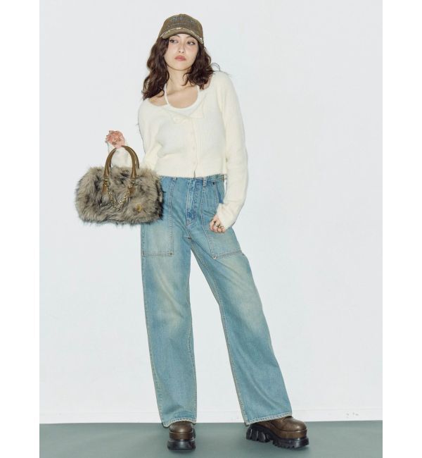 EVRIS「リベットペインターワイドデニムパンツ」|デニム|