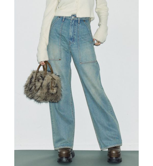 EVRIS「リベットペインターワイドデニムパンツ」|デニム|アイスブルー