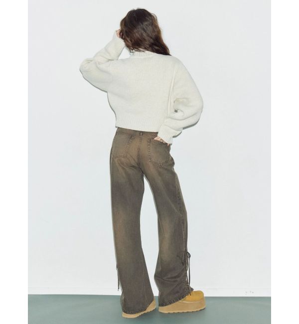 EVRIS「サイドギャザーリボンセミワイドデニムパンツ」|デニム|