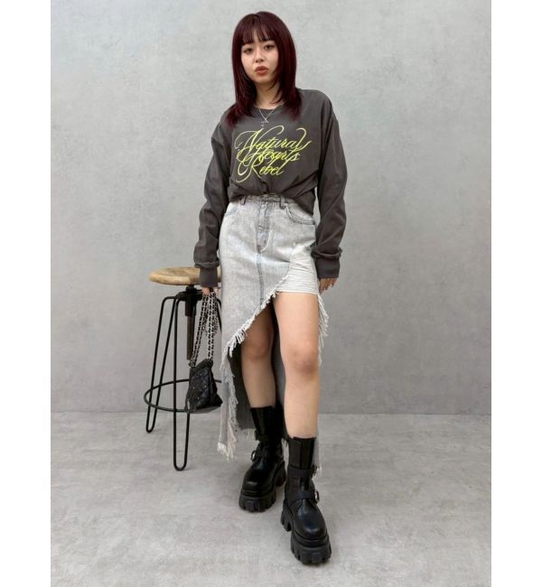 EVRIS「オーバーサイズラインストーングラフィックロンT」|Tシャツ・カットソー|