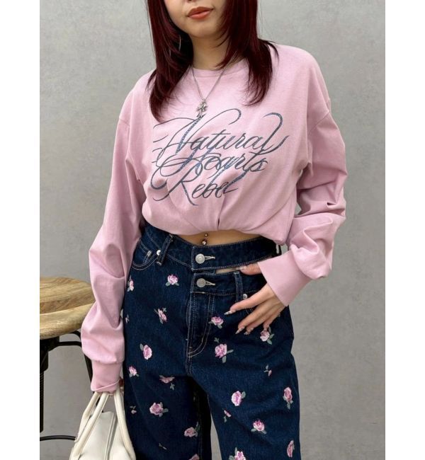 EVRIS「オーバーサイズラインストーングラフィックロンT」|Tシャツ・カットソー|