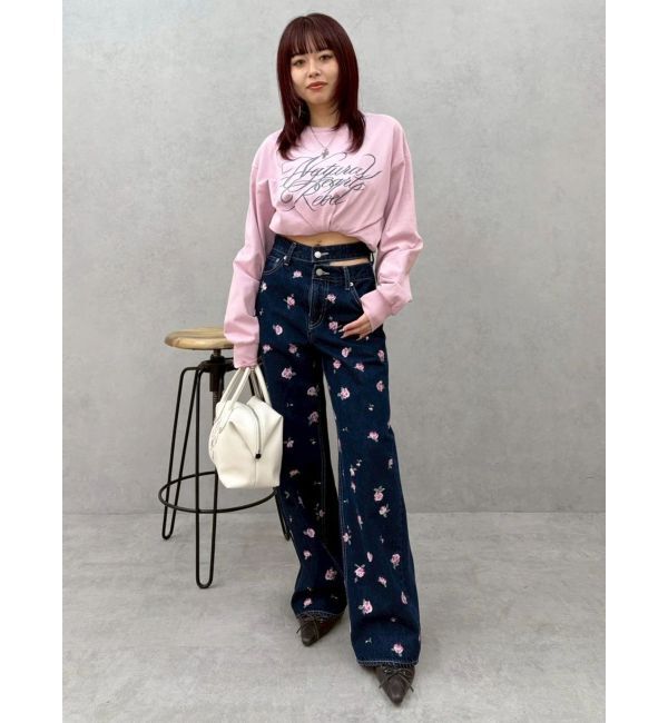 EVRIS「オーバーサイズラインストーングラフィックロンT」|Tシャツ・カットソー|