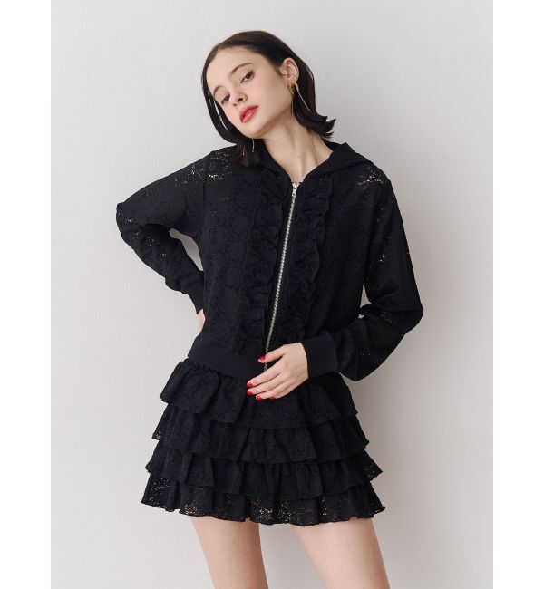 jouetie「レースクロップドZIPフーディー【セットアップ対応】」|その他|ブラック