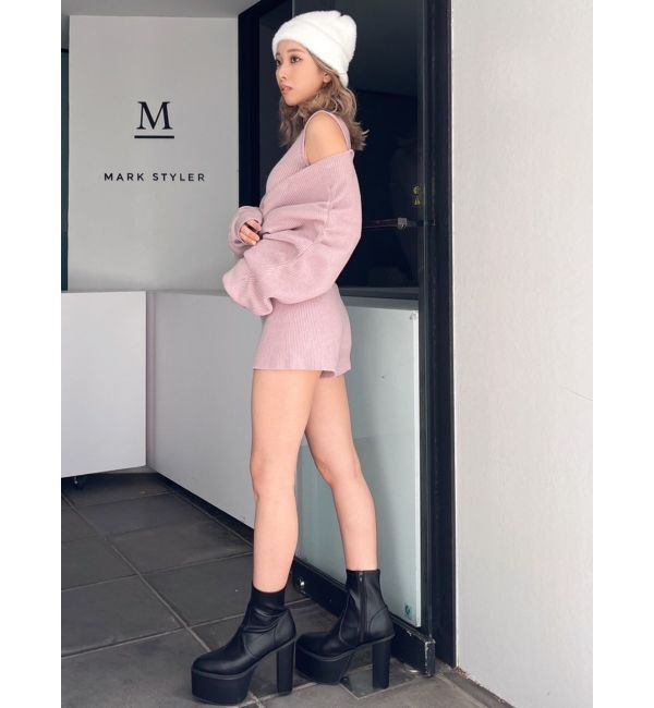 GYDA「アームギャザーレイヤードニットロンパース」|オールインワン|