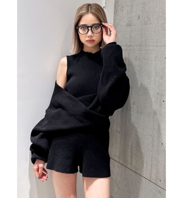 GYDA「アームギャザーレイヤードニットロンパース」|オールインワン|