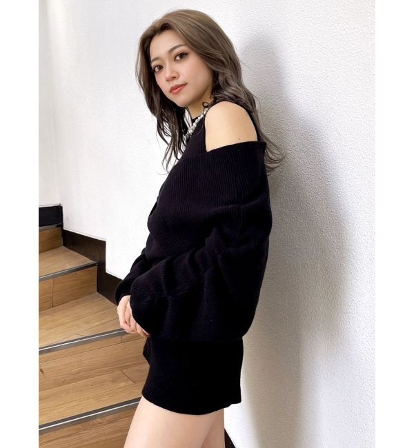 GYDA「アームギャザーレイヤードニットロンパース」|オールインワン|