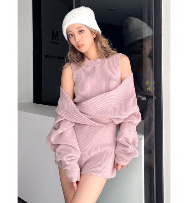 GYDA「アームギャザーレイヤードニットロンパース」|オールインワン|