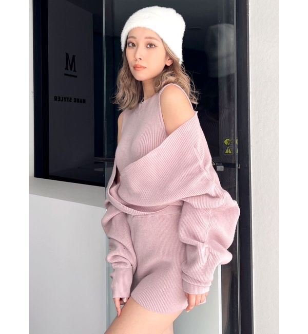 GYDA「アームギャザーレイヤードニットロンパース」|オールインワン|