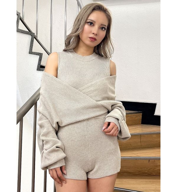 GYDA「アームギャザーレイヤードニットロンパース」|オールインワン|