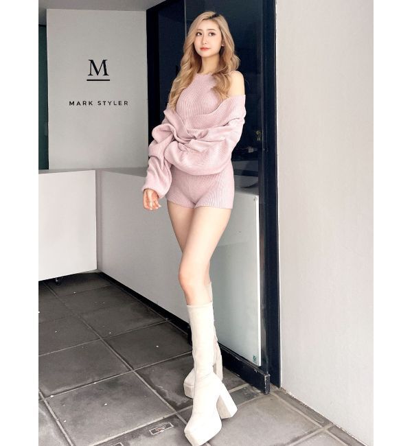 GYDA「アームギャザーレイヤードニットロンパース」|オールインワン|