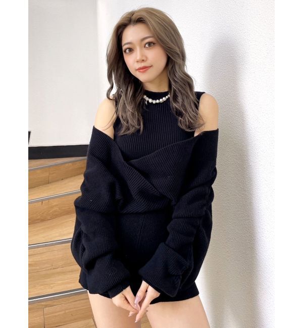 GYDA「アームギャザーレイヤードニットロンパース」|オールインワン|