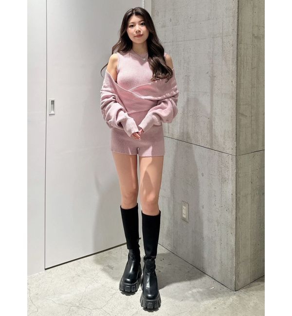 GYDA「アームギャザーレイヤードニットロンパース」|オールインワン|