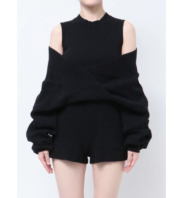 GYDA「アームギャザーレイヤードニットロンパース」|オールインワン|