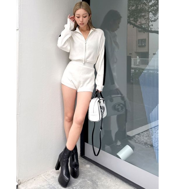 GYDA「ラインスリーブニットロンパース」|オールインワン|