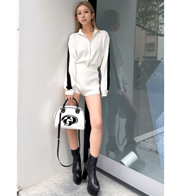 GYDA「ラインスリーブニットロンパース」|オールインワン|