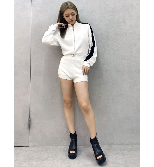 GYDA「ラインスリーブニットロンパース」|オールインワン|