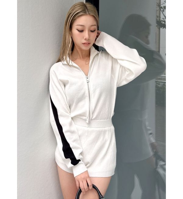 GYDA「ラインスリーブニットロンパース」|オールインワン|